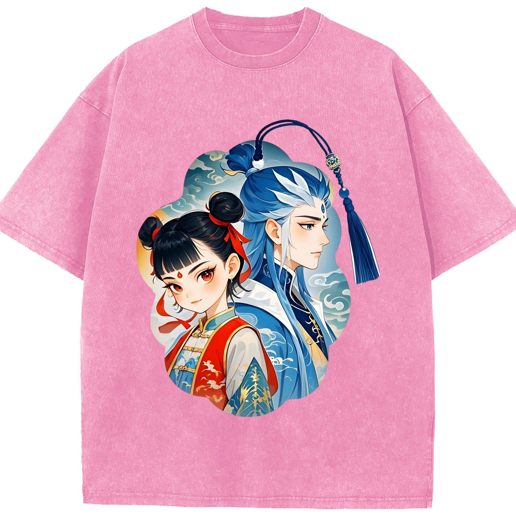（画像用） Ne Zha 2 ナタ 魔童の大暴れ 綿100% ヴィンテージ風 半袖Tシャツ（フロントプリント）